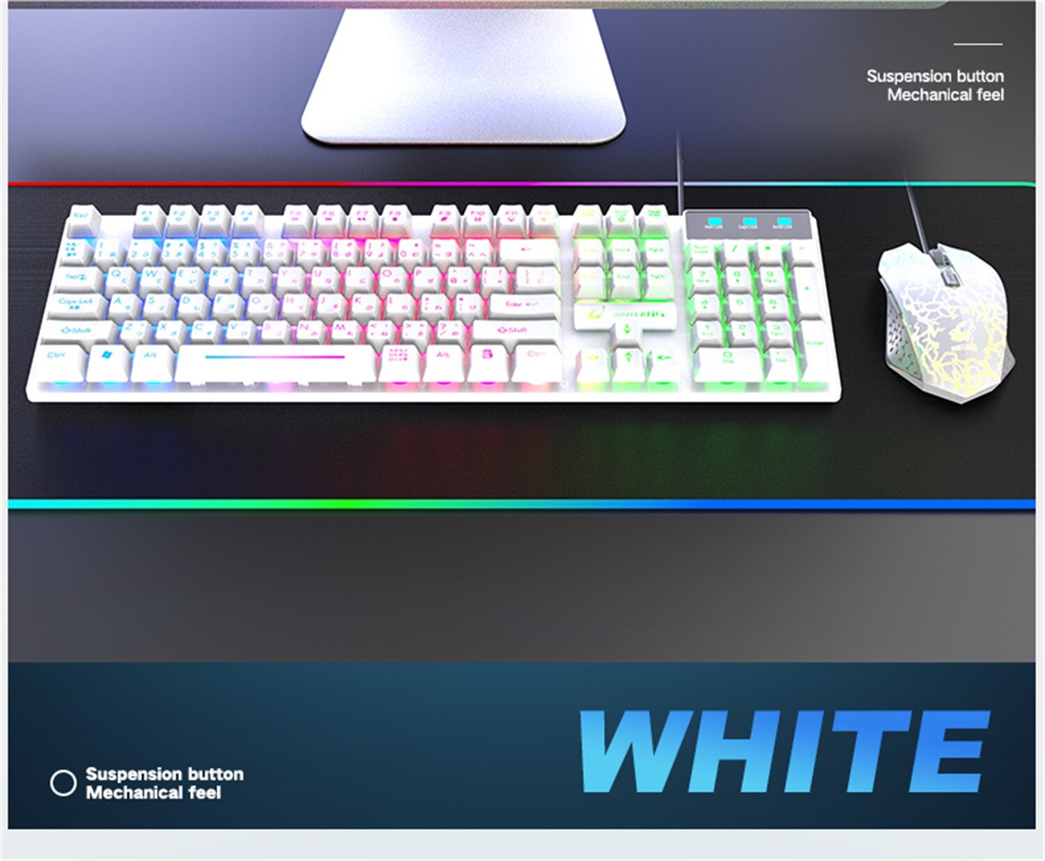 Klawiatura mechaniczna T13 Rainbow Backlight Usb ergonomiczna klawiatura gamingowa i zestaw myszy na komputer przenośny механическая клавиатура