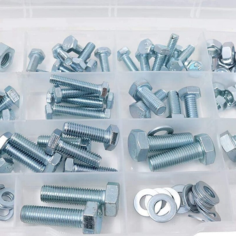 Hex Bolt M6 M8 M10 and Hexagon Nut and Washer Set, 128 Pieces