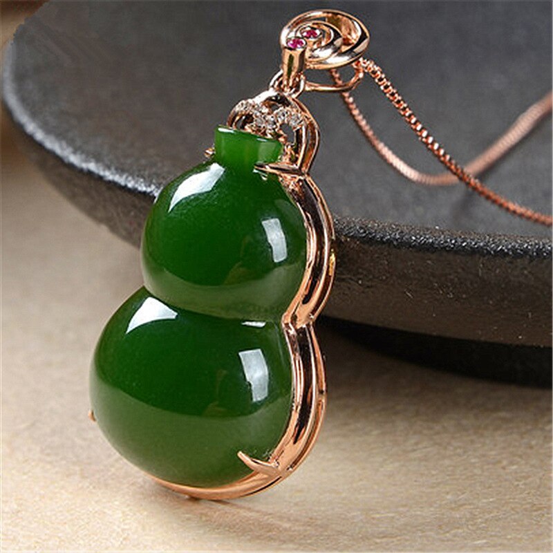 Natural Green Hetian Jade Gourd Pendant 925 Silver Necklace Chinese Carved Charm Jewelry Amulet for Women Lucky