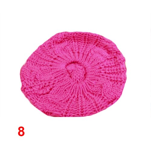 Kvinders dame beret flettet baggy beanie hæklet hat ski strikket hue: Rosenrød