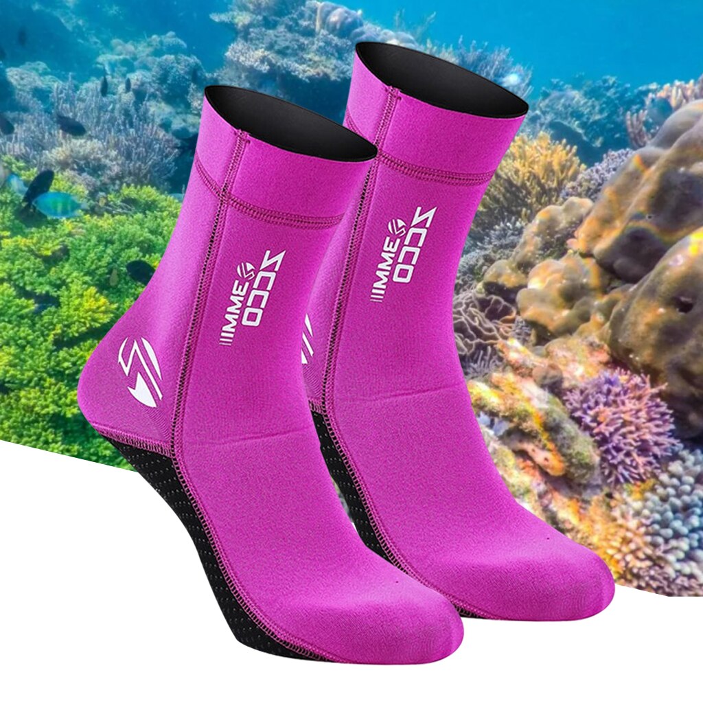 3mm Neoprene Diving Socks Wetsuit Boot Swimming Snorkeling Warm Swim Water Shoes: Rose Red L