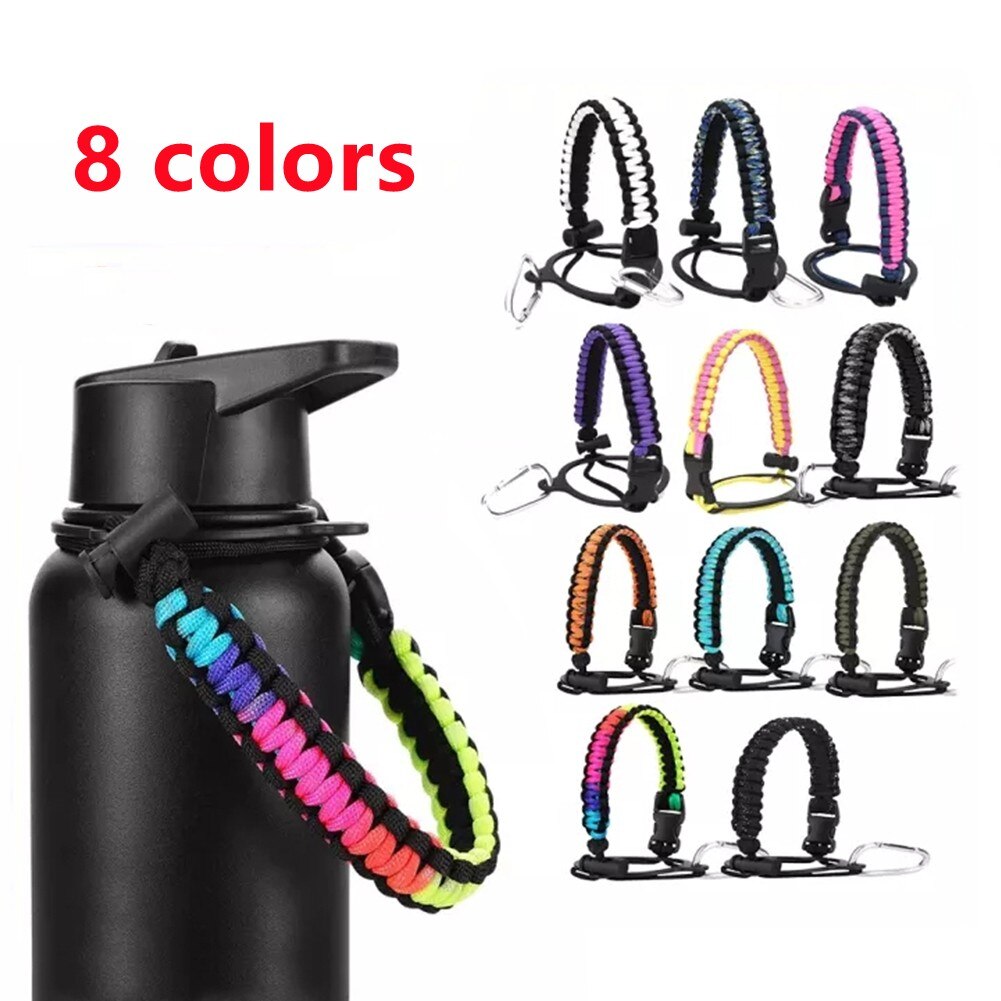 Vattenflaska säkerhetsrep handtag hydroflask paracord rembärare för hydroflaska bred mun flaskor kopp utomhus vandringsredskap