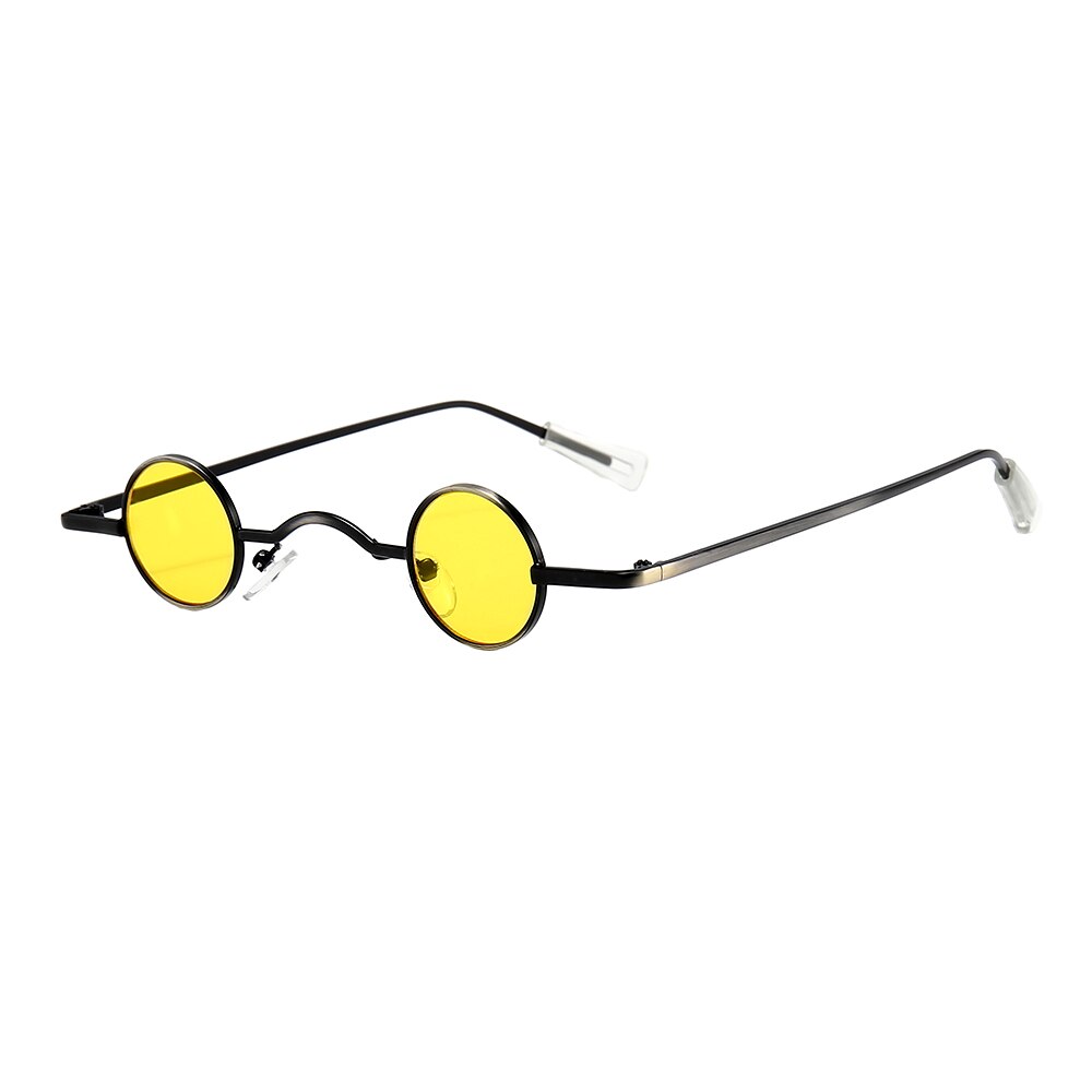 Retro Mini Vintage Ronde Gepolariseerde Zonnebril Mannen Zonnebril Vrouwen Metalen Frame Zwart Lens Brillen Rijden: Yellow
