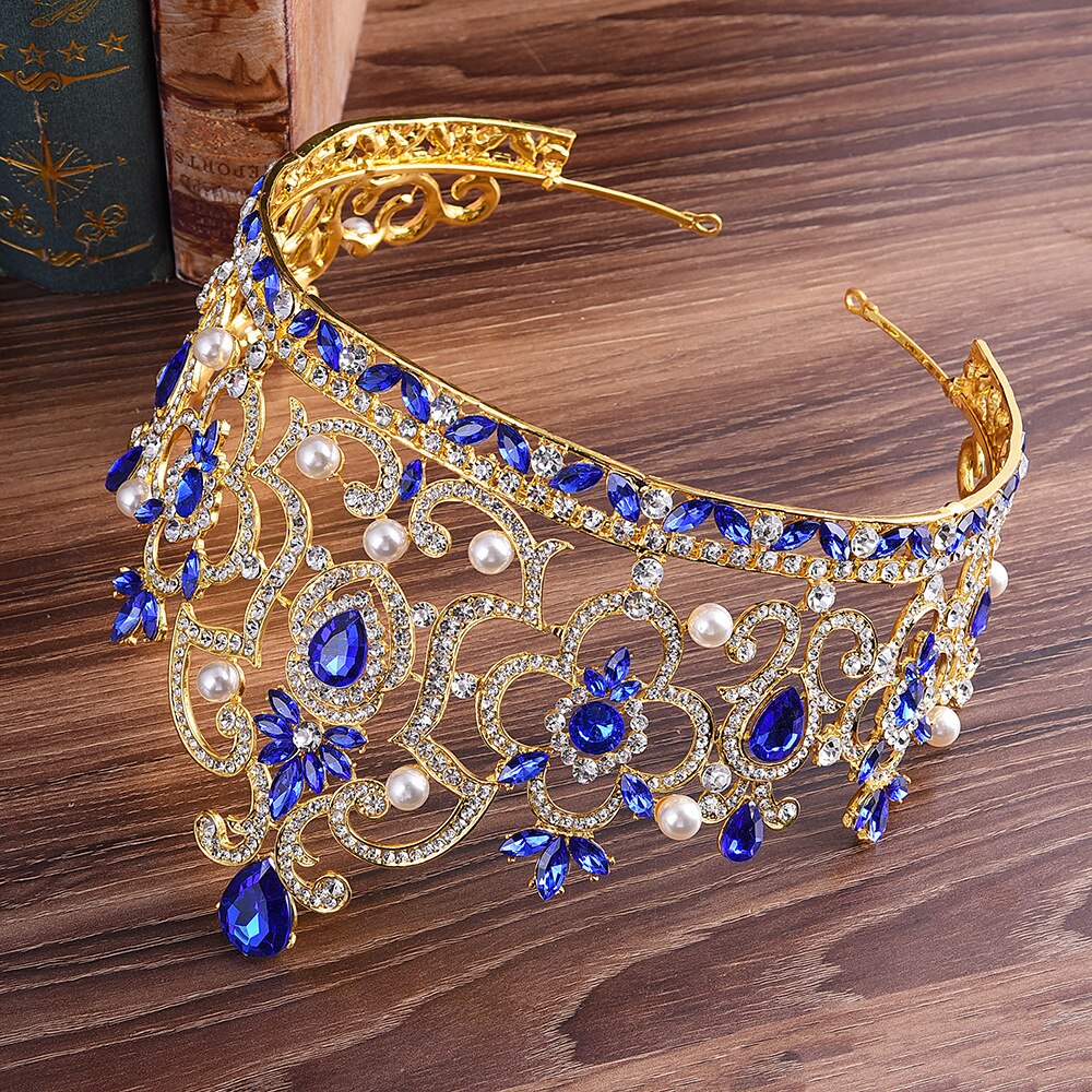 6 farger dronning konge tiaraer og kroner måke sølv farge brude butikk diademer perle krystall luksus bryllup hår tilbehør