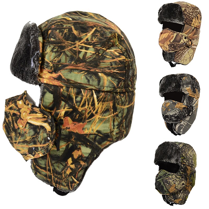 Herre camouflage vinter varm hat vindtæt hat cykling vindtæt ørebeskyttere ansigt ørebeskyttelse blødt hovedbeklædning med ansigtsdæksel