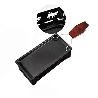 1 sett jern-metall ikke-pinne ost raclette grillplate med massivt trehåndtak rektangulært bakeware kjøkkenapparat 10370e: Svart