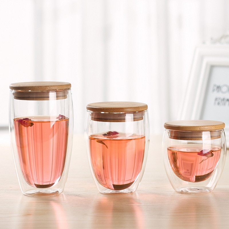 Canadá Taza Bodum Tazas de Cristal de Silicio de Alta Boro de dos pisos Receptáculo de La Flor Transparente Taza De Viaje de Doble Pared Vasos