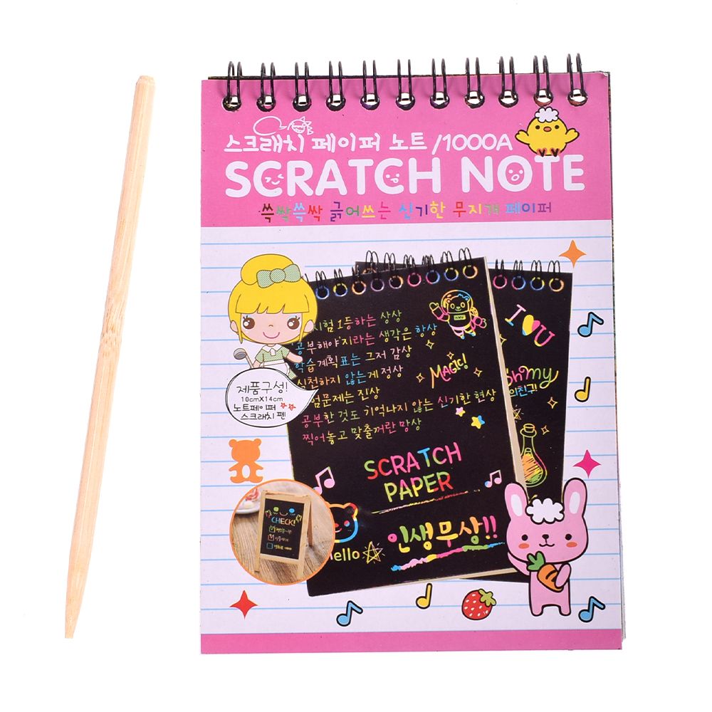 Kleur DIY Scratchbook Scratch Note Boek Tekening Kinderen Kids Schilderen Graffiti: Roze