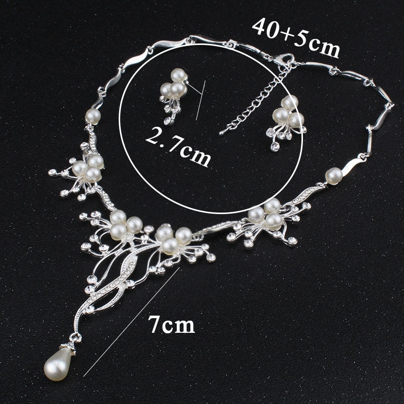 Jiayijiaduo Imitatie Parels Bruids Sieraden Sets Voor Vrouwen Zilveren Kleur Strass Ketting Oorbel Bruiloft