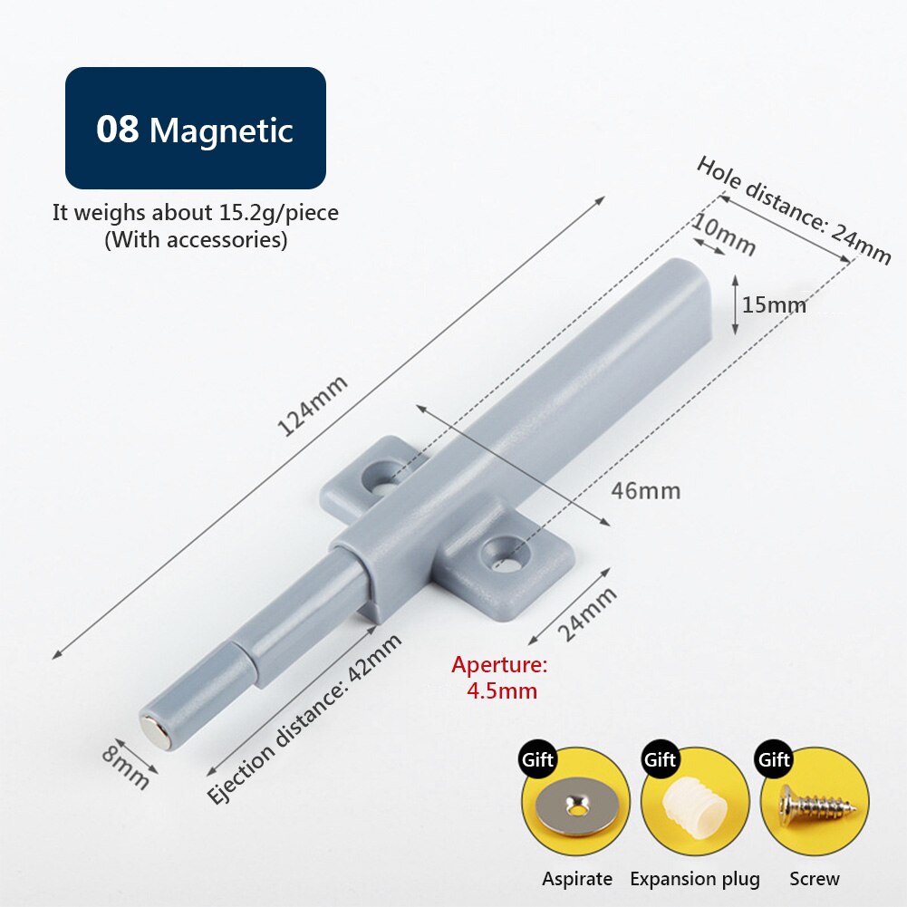 Magnetic Cabinet Catches Cabinet Latch Push to Open Cupboard Drawer Door Touch Stop Damper Buffer Pull Push Invisible: 08