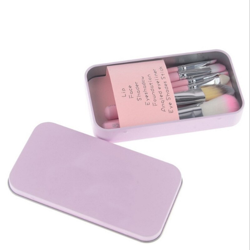 7Pcs Cosmetische Borstel Set Met Ijzeren Doos Draagbare Roze Beauty Tools Met Verschillende Borstels Voor Make-Up Meisjes KG66