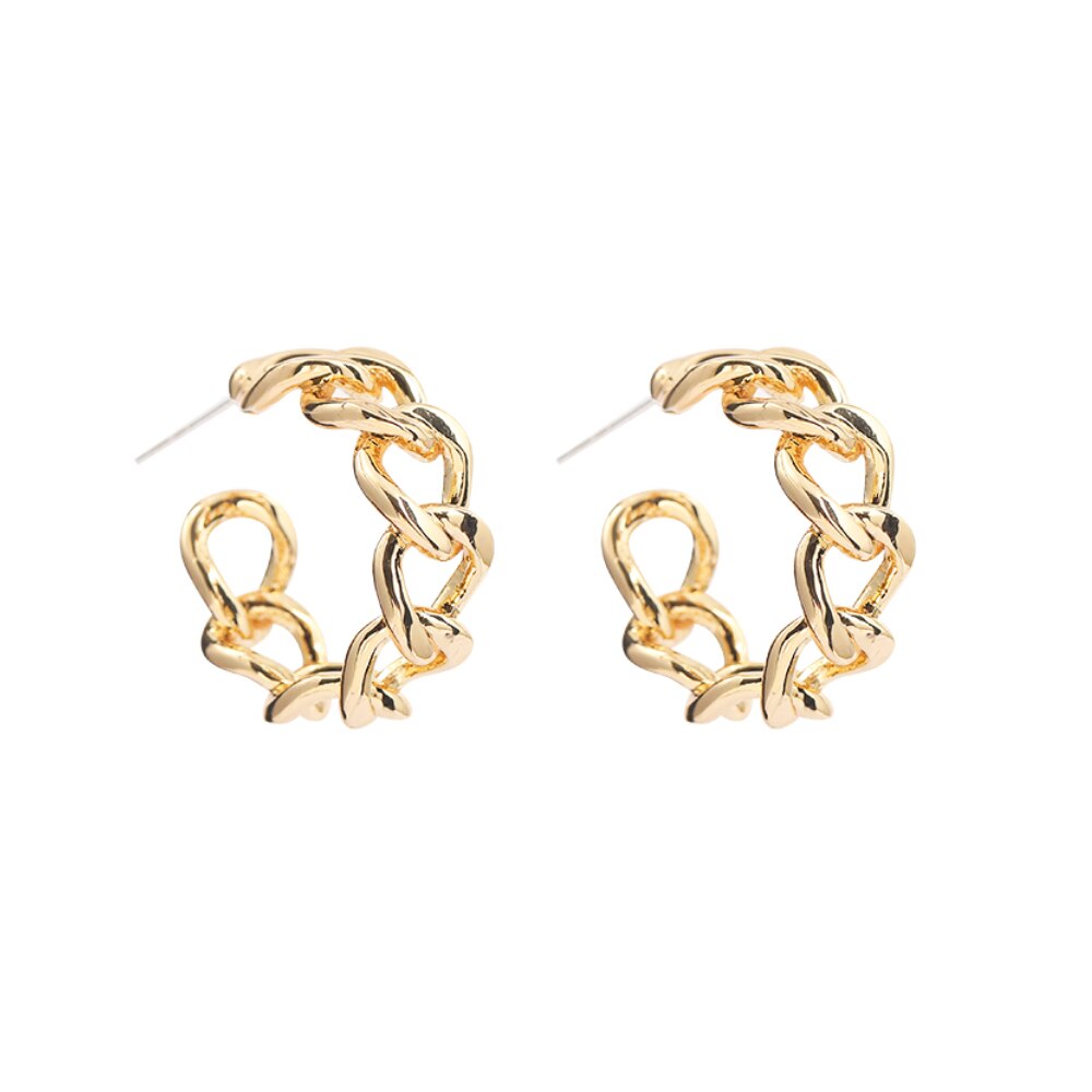 Link Chain Twist Cirkel Ronde Oorringen Gold Metal Eenvoudige Koreaanse Oorringen Voor Vrouwen 2022 Trendy Sieraden: 21250-1