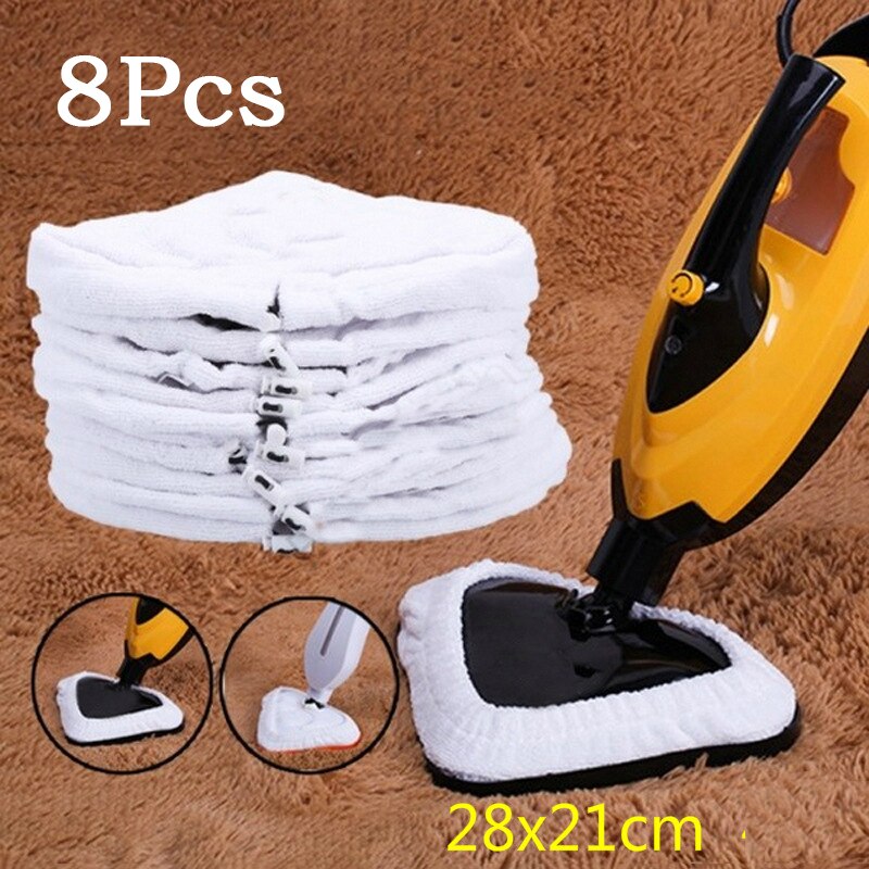 White Cleaning Pad Fiber Tools Steam Floor Steamer Cleaner 8Pcs Useful