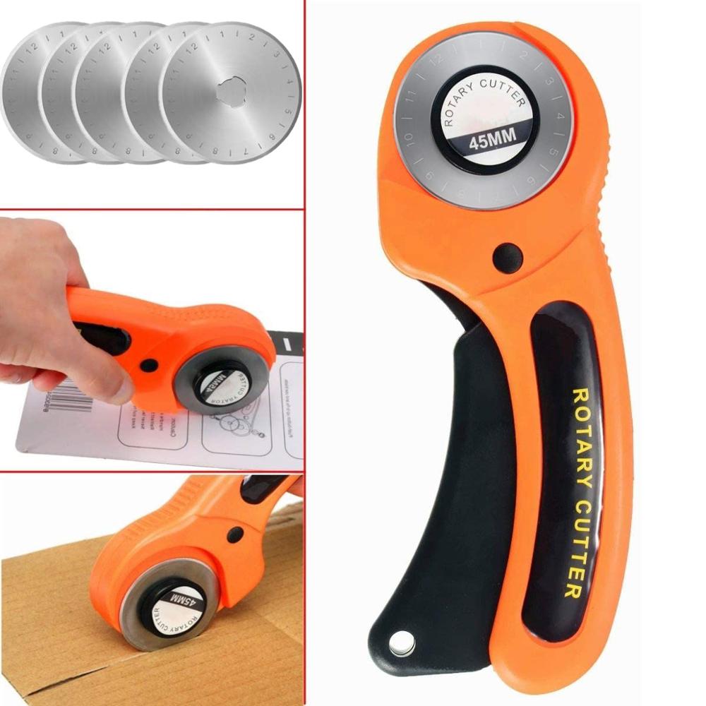 45mm Rotary Cutter Quilter Sewing Fabric Crafts Cutting Tool W/5PCS Refill Blade Rotary Cutter Alloy Steel+ABS Plastic