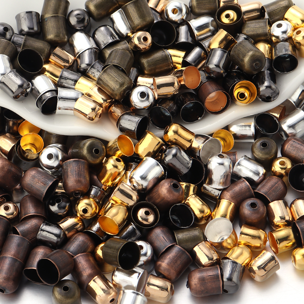 Lote de 50-100 unidades de tapas de borla de Punta final, cordones de cuero, pulseras, hebilla, engarce de cuentas para fabricación de joyas, 4, 5, 6, 7, 8 y 10mm