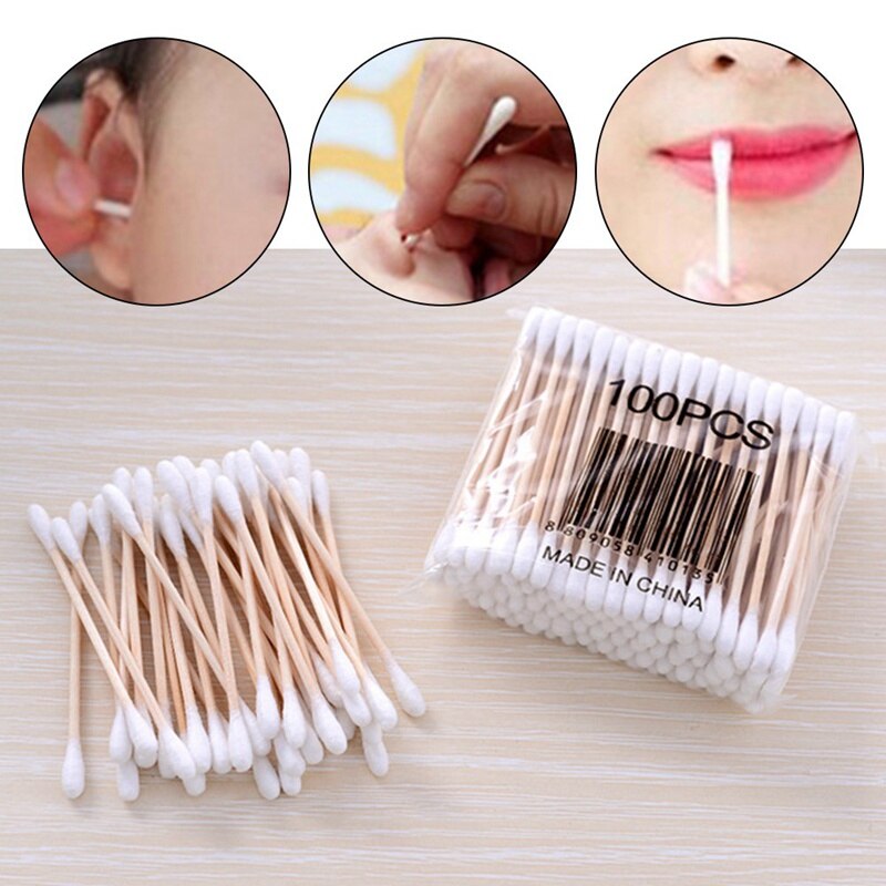 100pcs Cotton Buds Cotton Swabs First Aid Disinfection Ear Cleaning Wood Sticks Makeup Health Tools Tampons Cotonete