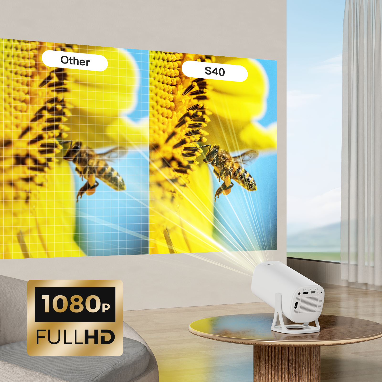 Android 11 S40 MINI Projector 300Ansi Retro Dual WIFI BT 720P Home Cinema Outdoor Portable Projector