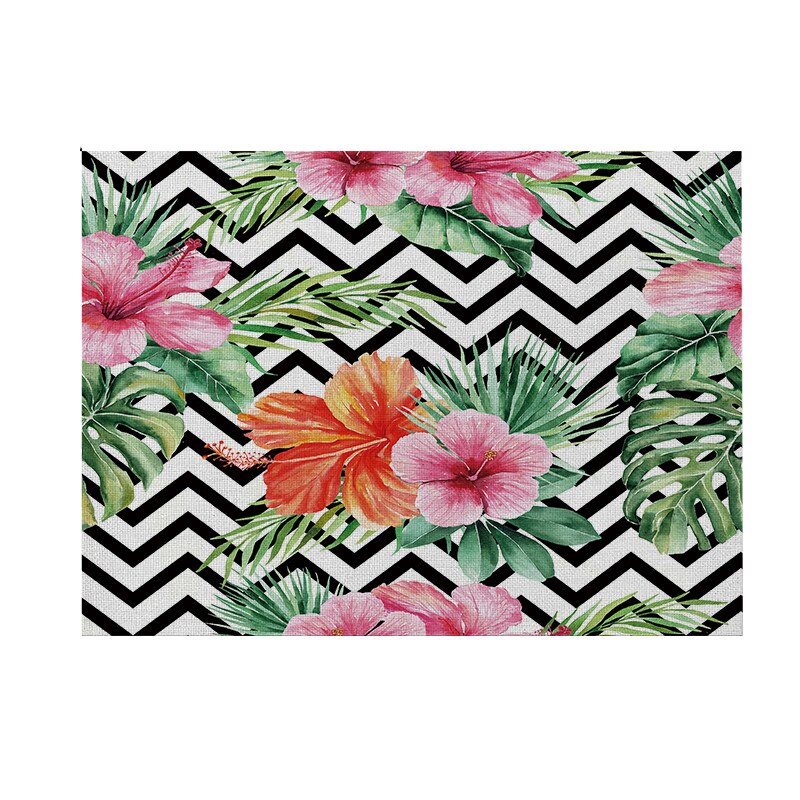 Geometrie Blumen Küche Tischset 42X32 Pflanzen Vogel Dekorative Baumwolle Leinen Tisch matt Westlichen Tischset Getränke Bahn Wasserdicht: 008