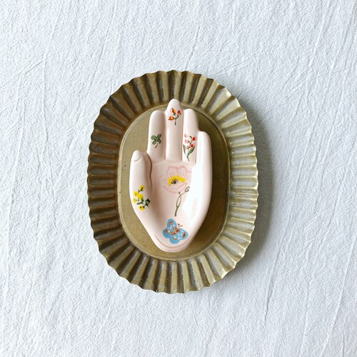 Decorative Hand Shape Plate Handpainted Ceramic Mini Trinket Tray Vanity Jewelry Storage Display Ring Dish Unique