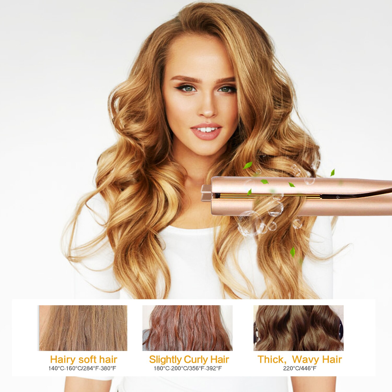 2 in 1 Gold Twist Hair Curling & Straightening Electric Hair Straighteners Iron Curling Irons Ceramic Hair Curler