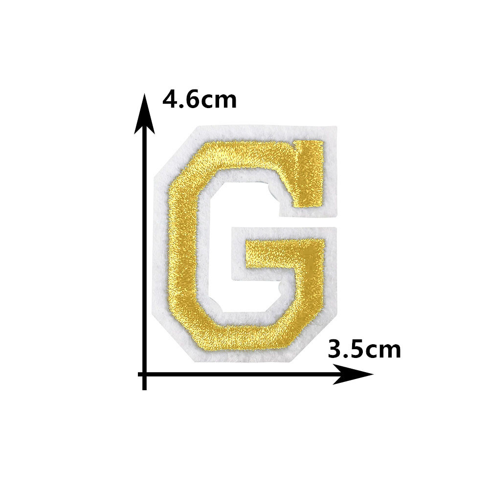 Parche bordado para planchar adhesivo termofusible con 26 letras doradas en inglés, parche decorativo para costura DIY para ropa