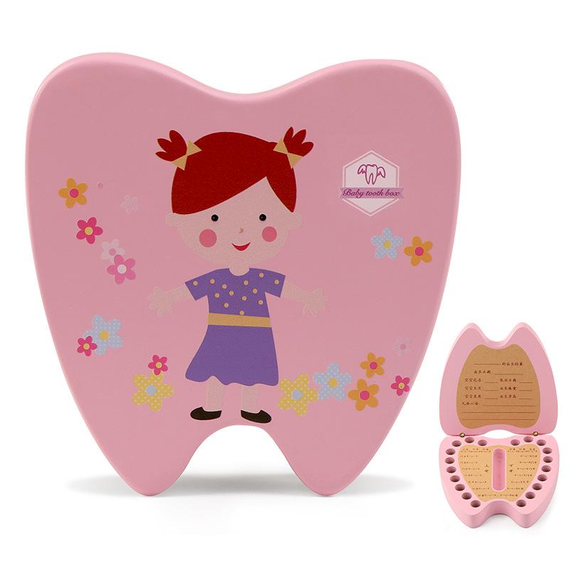 Child Girl Boy Teeth Collection Souvenirs Tooth Collection Box Wooden Baby Deciduous Commemorative Box: pink girl