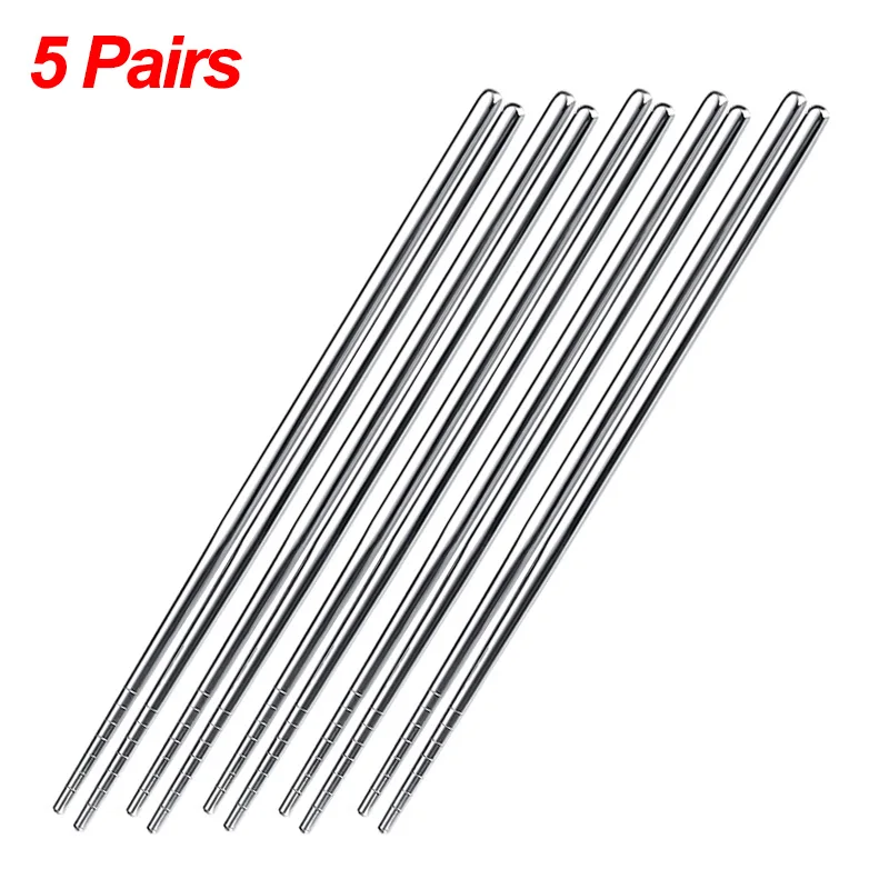 Palillos chinos de acero inoxidable, palillos antideslizantes para Sushi, palillos de Metal para comida japonesa coreana, juego de vajilla de cocina, 1/2/5 pares: Plata