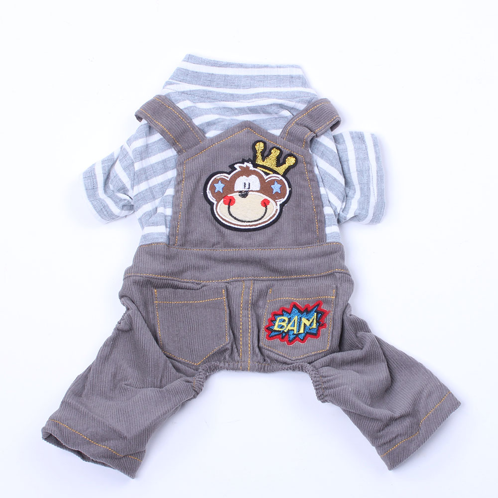 Mono a rayas para perro y mascota, vestido con de mono, cachorro de gato para peleles, pantalones de camisa, ropa Apperal para Primavera/otoño: Grsy / L
