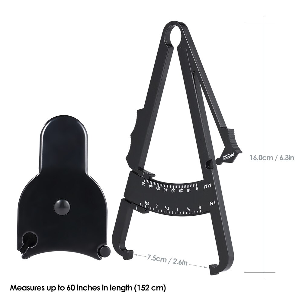 Body Fat Caliper 70mm Skinfold Body Fat Caliper Set Body Fat Tester Body Skinfold Measurement Tool with Measure Tape Black