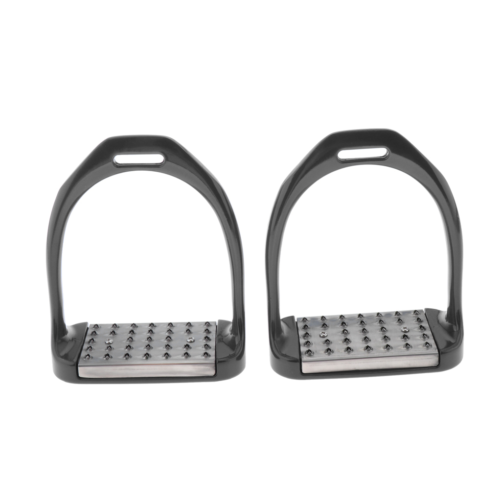 Estribos de acero inoxidable para montar a caballo, peldaños de seguridad, equipo antideslizante, 1 par: Black