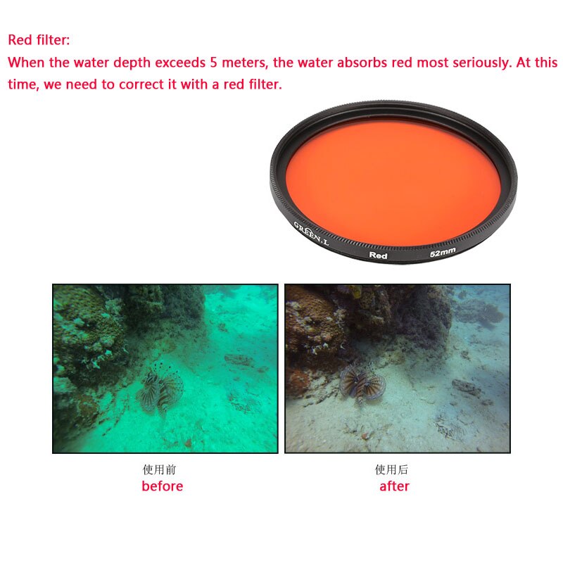 Juego de filtros para GoPro Hero 7, 6, 5, accesorios, lente estrella 52mm ND 4/8/16/ CPL/UV/MC/filtro de color rojo con anillo adaptador de tapa de lente