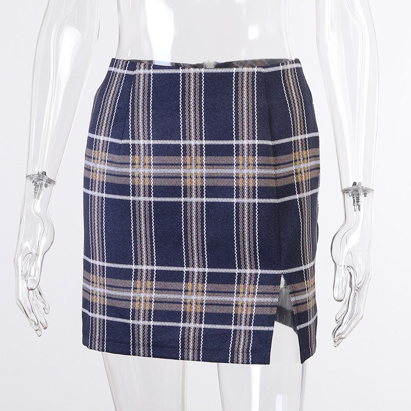 De de Y2k falda las niñas Colegio viento colegiala de tartán falda horquilla abierta verano falda de cintura alta para mujeres Streetwear: M