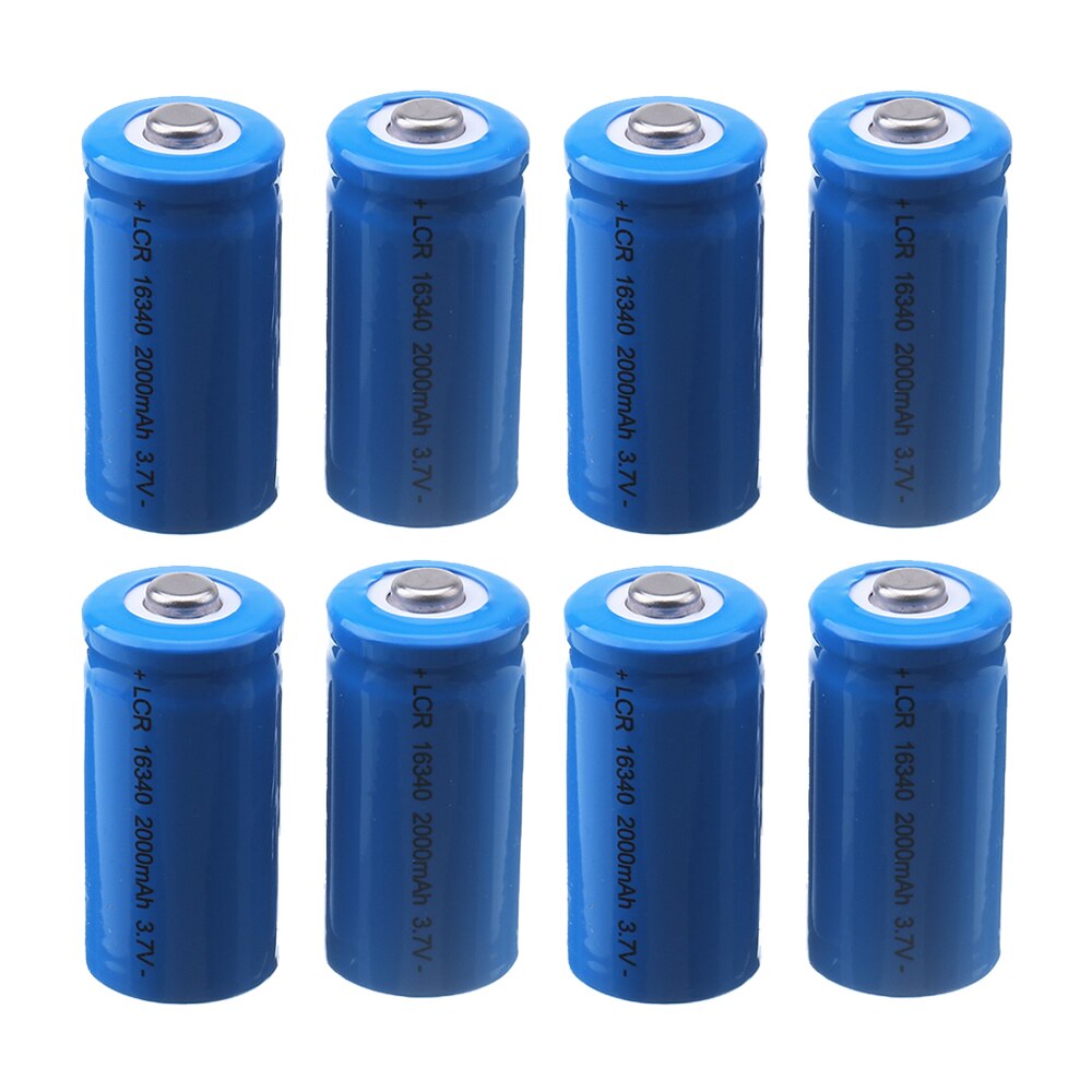 16340 Battery 3.7V 2000mAh Lithium Rechargeable Li-ion Cell For CR123A, CR17345, K123A, VL123A, DL123A, 5018LC, SF123A, EL123AP: 8pcs