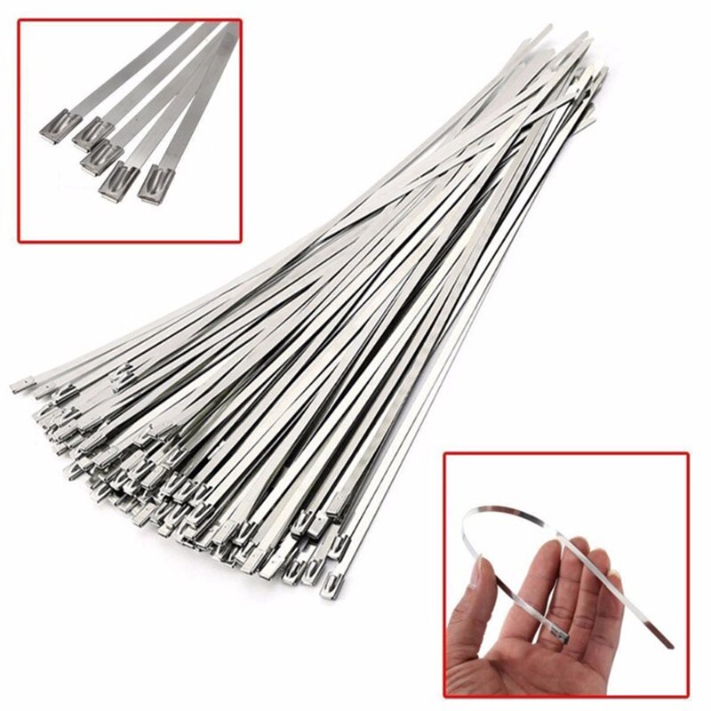 50Pcs 4.6X300Mm Stainless Steel Exhaust Pipe Wrap Coated Locking Cable Zip Ties Self-Locking Stainless Steel Cable Tie