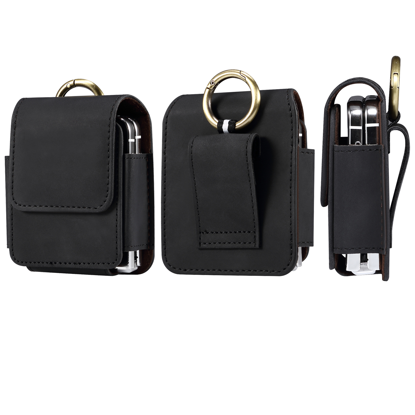 Leren Riem Clip Case Heren Heuptas Voor Motorola Moto Razr 50 40 Ultra 2024 5G,Vivo X Tecno Phantom Magic V Flip Holster Buidel: kunststof / Black