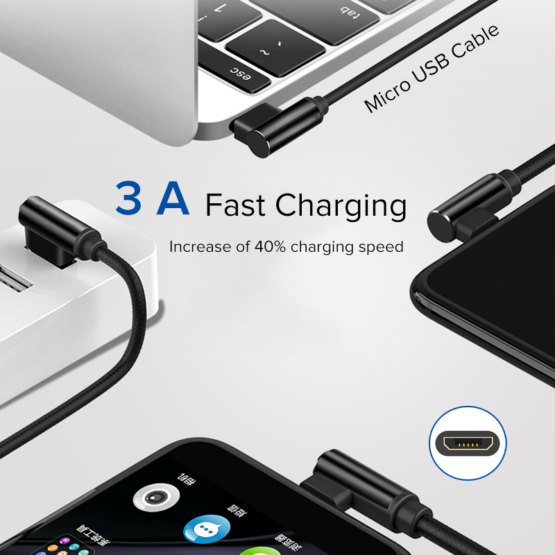 EECPT 3A Micro USB Charger Kabel 90 Graden Opladen Data Draad Microusb Telefoon Kabel voor Android Samsung S7 S6 Xiaomi honor Cord