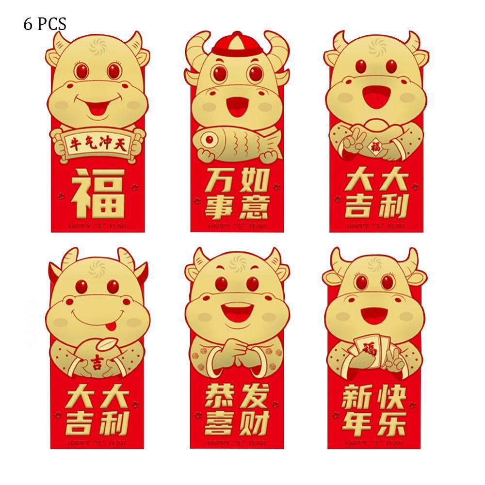 6pcs OX Lucky Chinese Red Envelopes Lucky Pockets Red Packet For Chinese Year Spring Birthday Marry Party: D