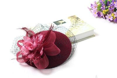 mujer boda sombrero flor negro para de novia velo pelo con peine perla con cuentas para novia sombreros y fascinadores: Wine Red