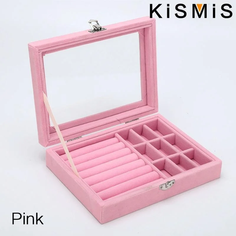 Fluwelen ring-organizerdoos - Sieradenhouder met doorzichtig deksel, stofdichte opbergbak voor ringen en oorbellen voor meerdere sieradenstukken: green