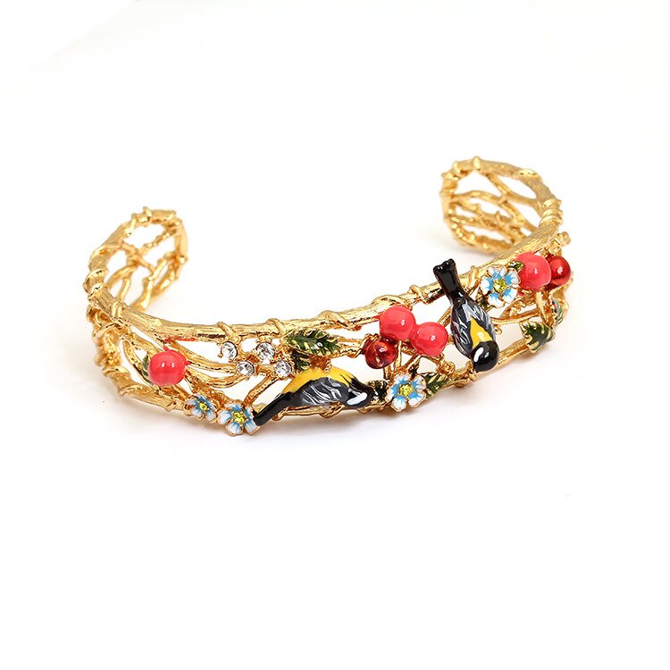 arrivals open bracelet enamel glazed oriole bird cherry orchard bracelet sweet