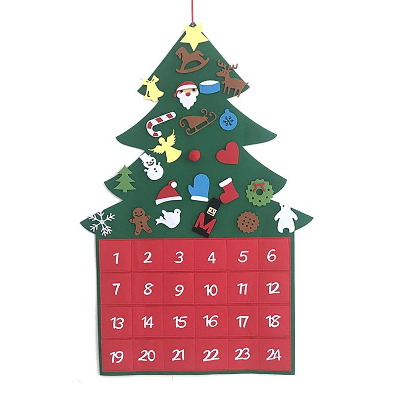 Söt filt hängande tyg julgran adventskalender med fickor för xmas dekoration barn unge leksak jul dekoration