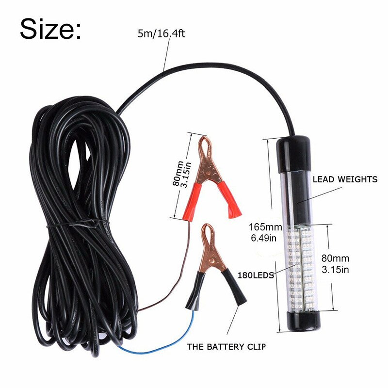 Lumière Led verte pour la pêche sous-marine, leurre pour attraper des poissons, attirer les crevettes, le calmar, le Krill, DC 12V, 180 pièces