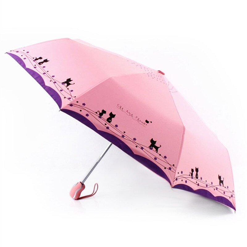 Oprindelige søde kat automatisk regn parasol kvinder bærbar vandtæt parasol vindtæt foldbar paraply: Vandmelon rød
