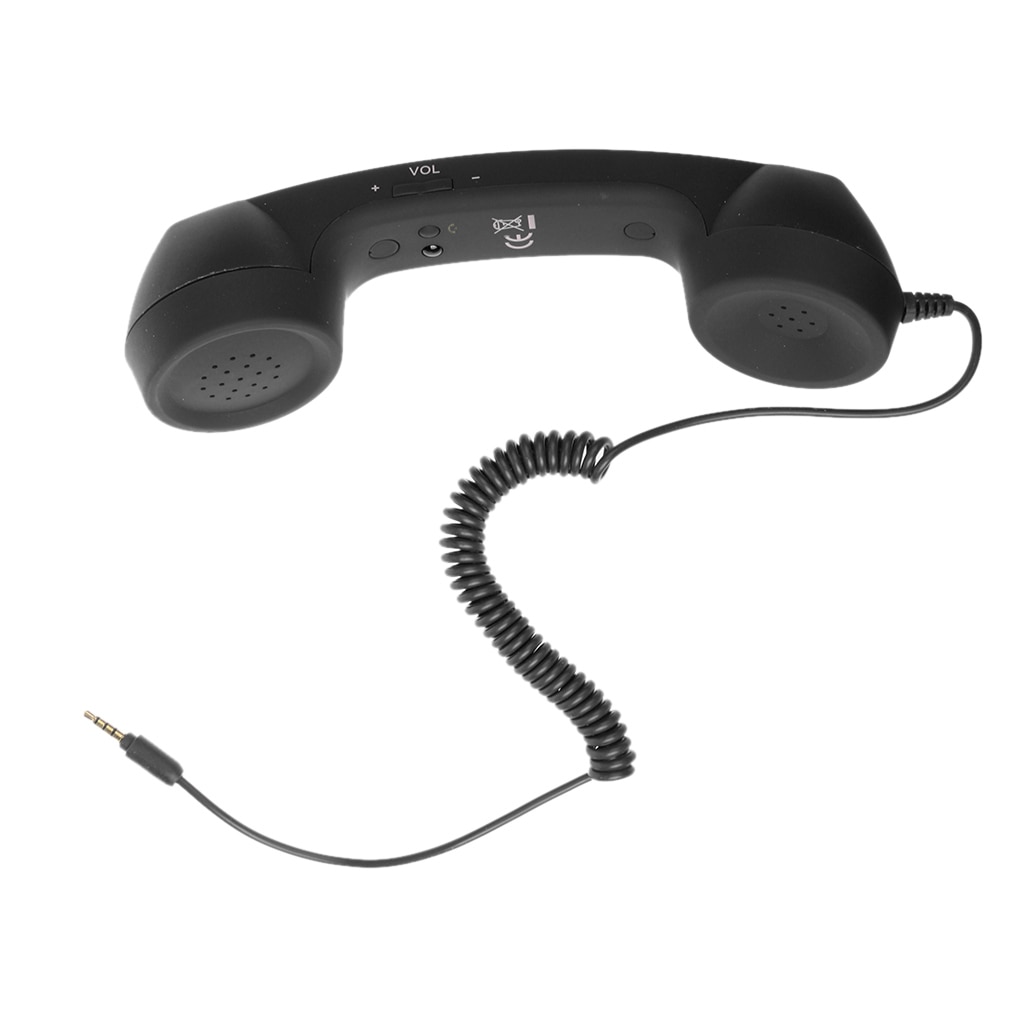 3.5mm retro telefoonhoorns, klassieke mobiele telefoonhoorn, microfoon, oortelefoon, zwart licht, luxe rubberen soft-touch