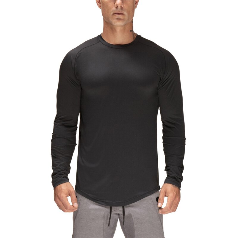 Mesh Effen Raglan Lange Mouwen T-shirt Mannen Gym Kleding Sport Quick Dry Fit Fitness Bodybuilding Tee shirt Homme