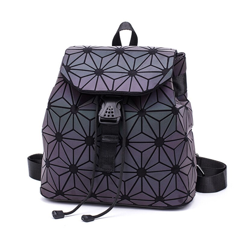 Women Backpack Feminine Geometric Sequin Female Backpacks For Teenage Girls Bagpack Drawstring Bag Holographic Luminous Backpack: Small C