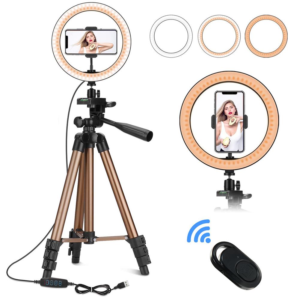 Anneau lumineux LED de 8 pouces avec trépied de 1/4 pouces, Kit de lampes de beauté pour Selfie en direct, support de montage réglable de 33cm à 102cm