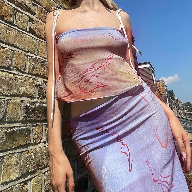 Xingqing y2k Aesthetic Cami Summer Slim Spaghetti Strap Backless Camisole Sweet Kawaii Vintage Pattern Sleeveless Crop Tops