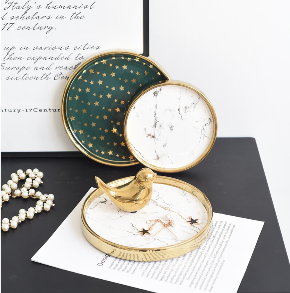 Light Luxury Marbled Ceramic Trays Jewelry Storage Tray Cosmetic Key Ceramic Plate Dessert Trays Serving Tray For Home Storage
