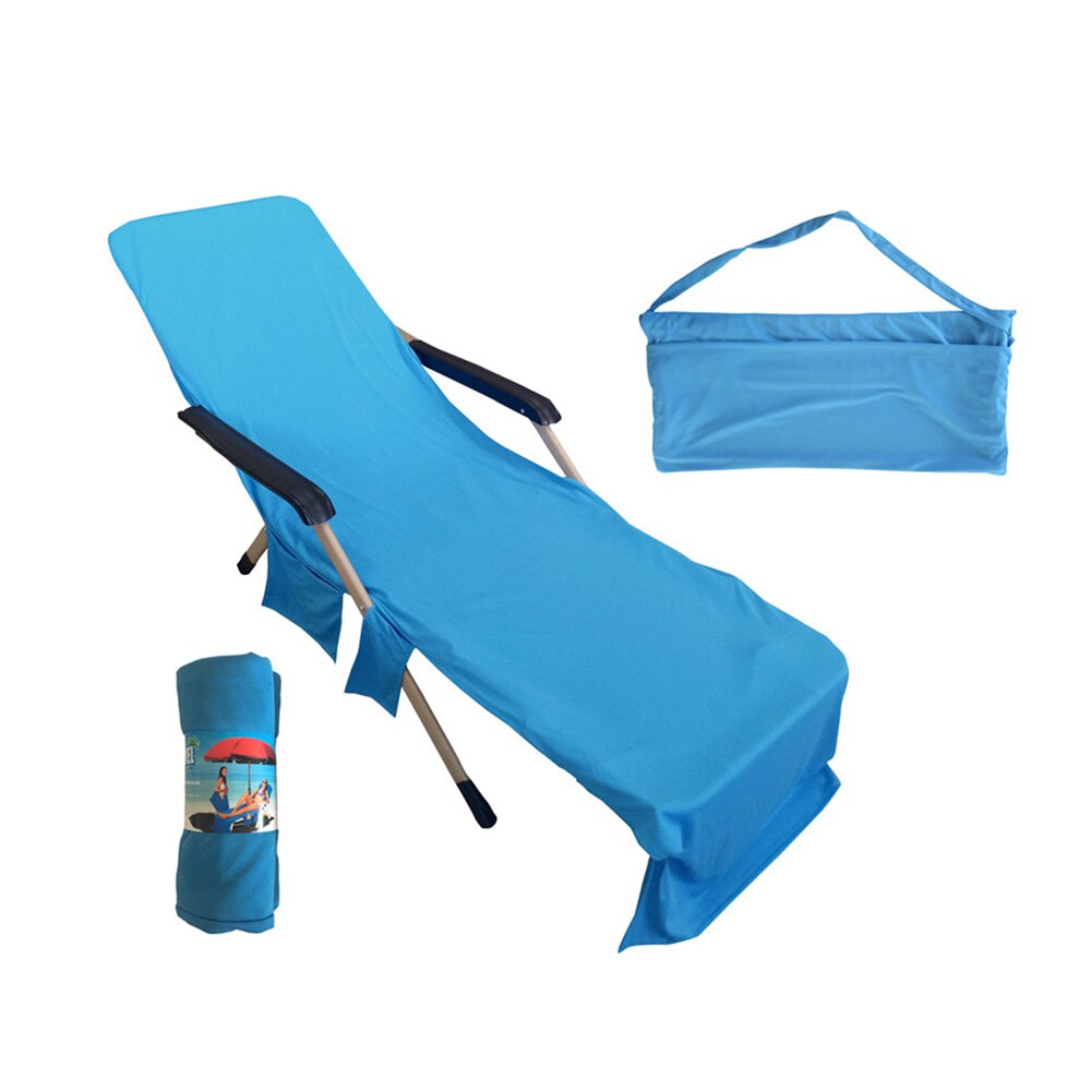 Portable Beach Chair Towel Long Strap Beach Bed Chair Towel Cover With Pocket for Summer Pool Sun Outdoor Activities Garden: Blue